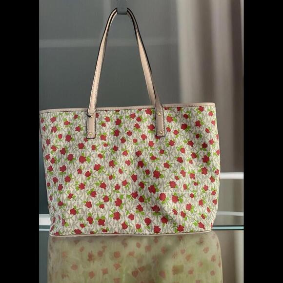 Michael Kors Carter MK Monogram Rose Floral Vanilla Large Tote Bag Purse AB-2012 - Picture 3 of 15